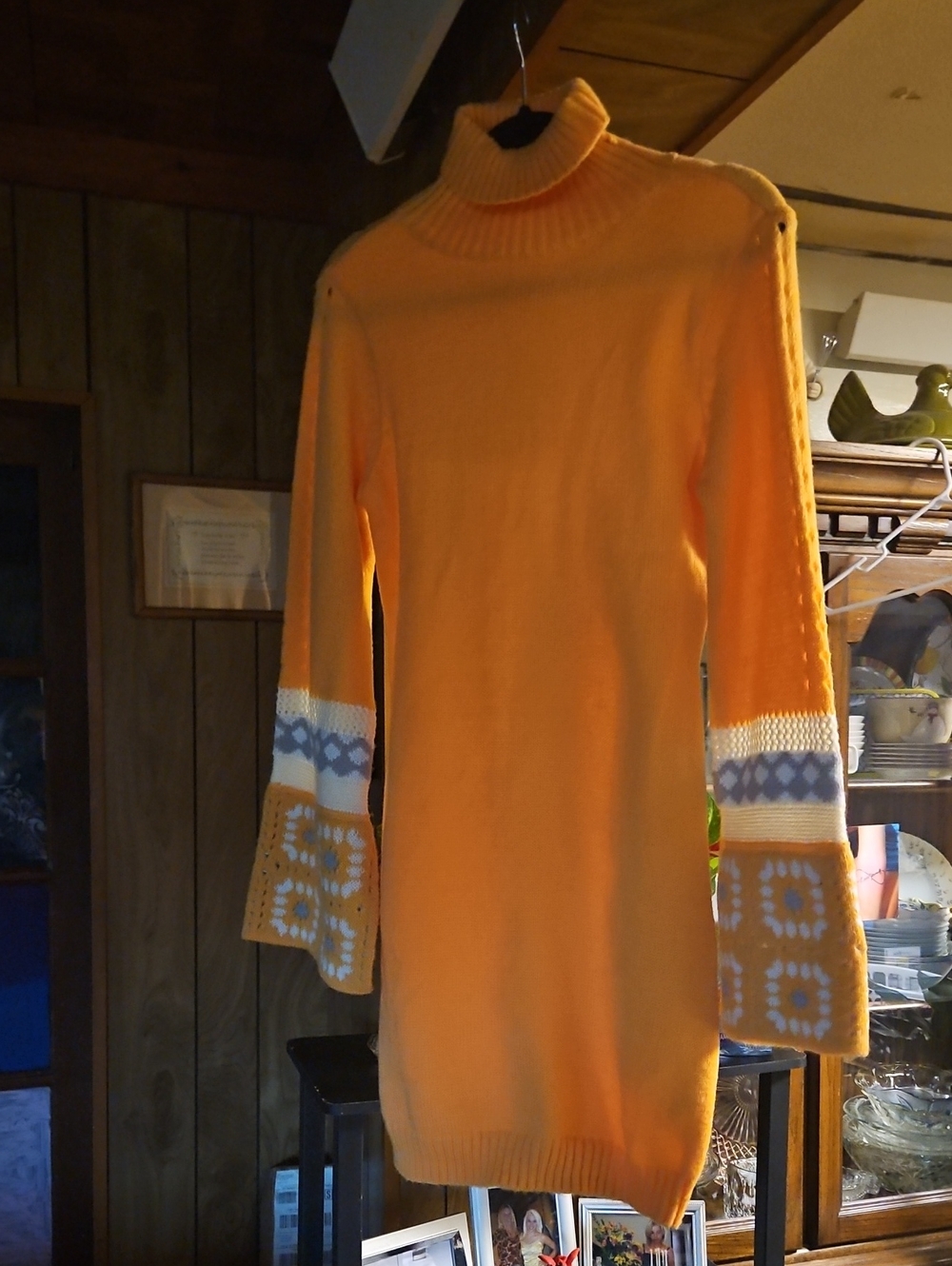 Turtleneck Knit Sweater Dress in Yellow